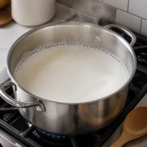 Lait qui chauffe dans une grande casserole