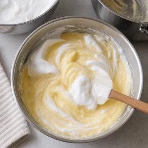 Blancs montés incorporés à la crème vanillée chaude