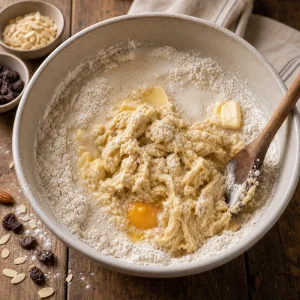 Грубое тесто для сухарей с яйцом, маслом и мукой