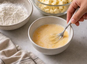 Egg lightly beaten with evaporated milk