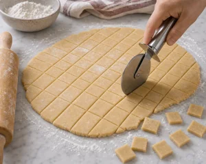 Rolled chin chin dough cut into small squares