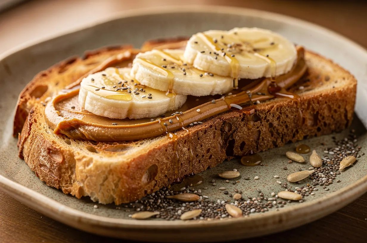 Crunchy Peanut Butter Banana Toast with Honey & Seeds