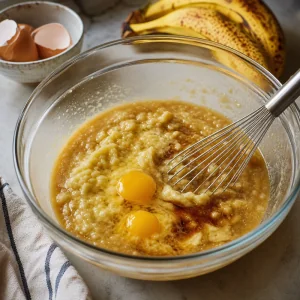 Mashed banana, eggs, and vanilla mixed into batter