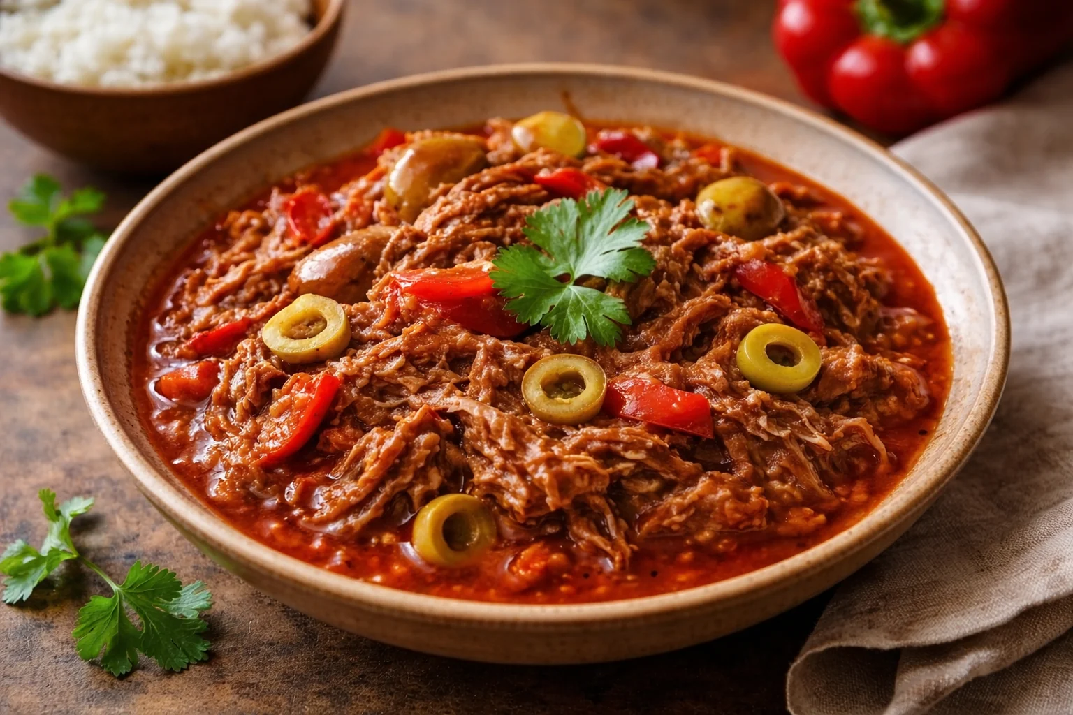 Ropa Vieja Cubaine : Viande effilochée dans une sauce tomate riche