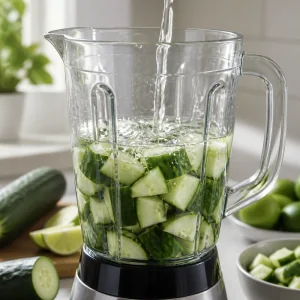 Chopped cucumber and cold water in a blender jar
