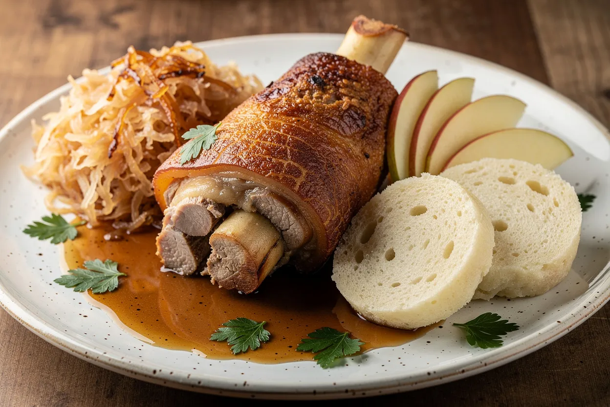 Czech Beer-Braised Pork Knuckle with Sauerkraut and Dumplings
