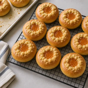 Kolache à l'abricot cuits refroidissant sur une grille