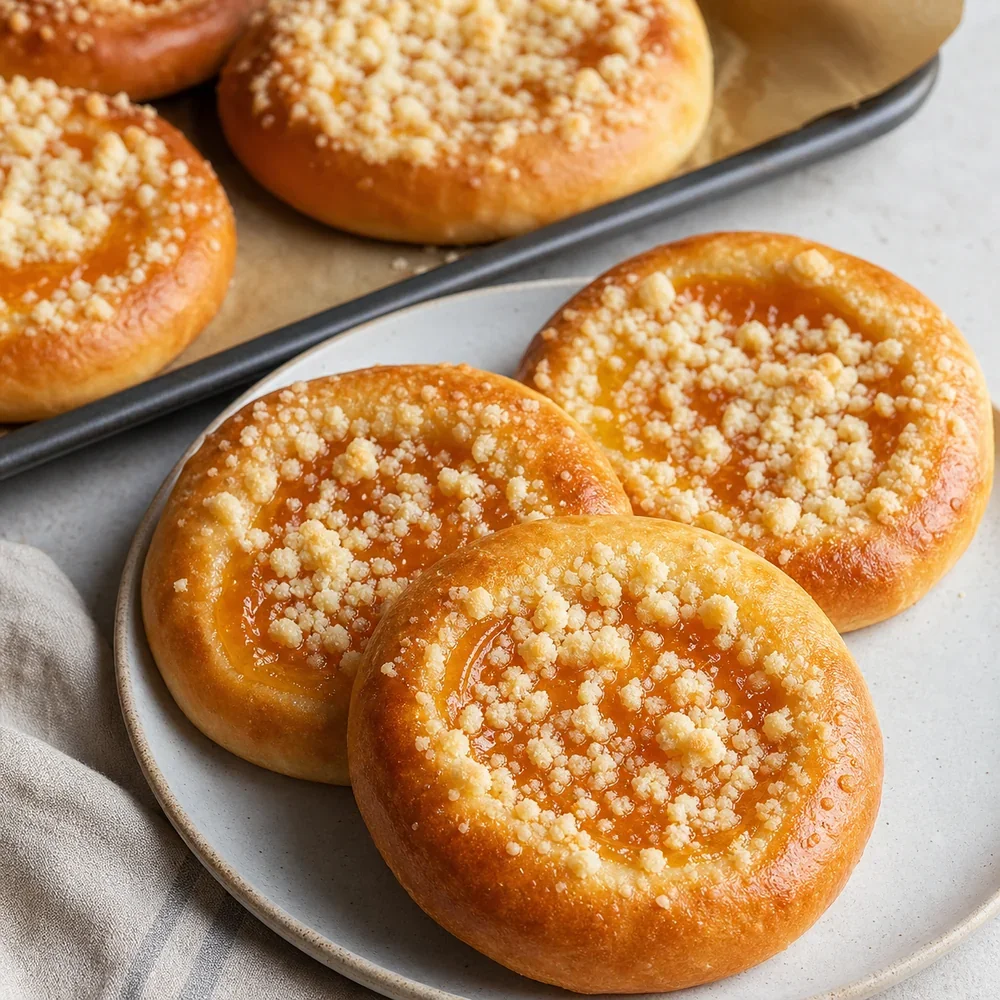 Kolache à l'abricot finis avec miettes sucrées