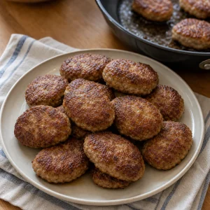 Gegarte Frikadeller ruhen auf einem warmen Teller