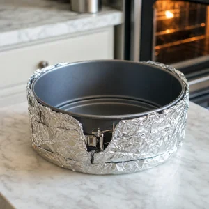 Empty springform pan wrapped securely in two layers of foil