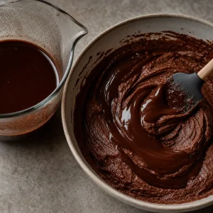 Mezcla de cafe y chocolate incorporada a una masa brillante