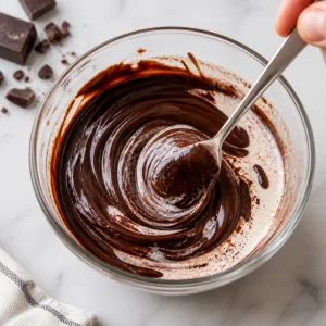 Chopped dark chocolate and heavy cream stirred into a smooth ganache