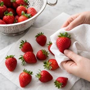 Fresh strawberries rinsed and patted dry on paper towels