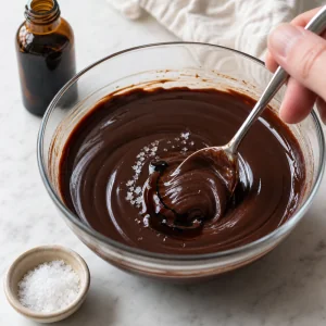 Vanilla extract and sea salt stirred into glossy chocolate ganache