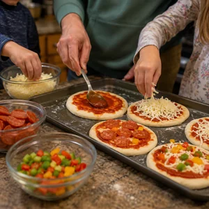 Family-Style Homemade Personal Pizzas with Fresh Toppings