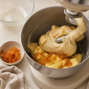 Elastic Colomba dough with butter and candied orange peel
