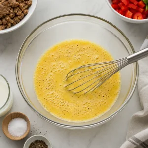 Eggs and milk whisked with salt and black pepper until frothy