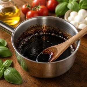 Vinaigre balsamique qui réduit dans une petite casserole