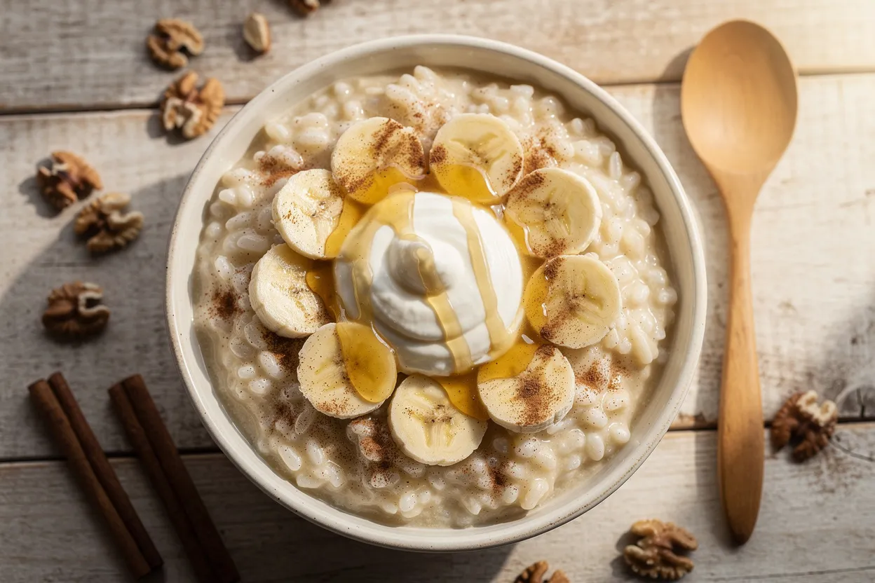 Easy Digestive Banana Rice Pudding with Yogurt and Honey