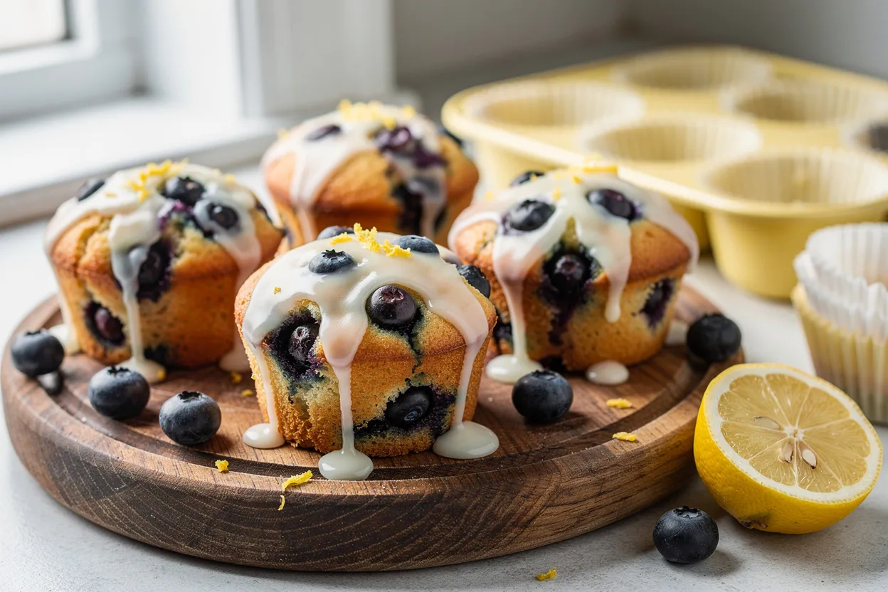Zitronen-Blaubeer Mini-Poundcakes mit Vanilleguss saftig