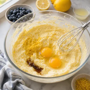 Oeufs, zeste de citron et vanille melanges a la pate
