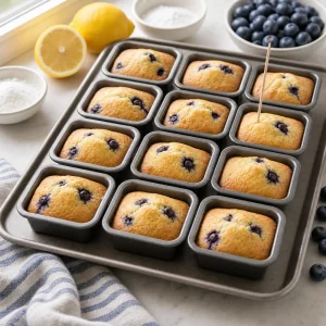 Mini cakes dores aux myrtilles testes au cure-dent
