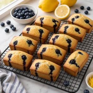 Mini cakes citron myrtille sans glacage sur une grille