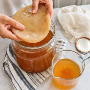SCOBY wyjete ze sfermentowanej kombuchy z odlozona herbata startowa