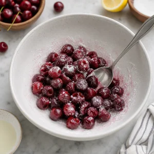 Cherries tossed with sugar cornstarch lemon juice and almond extract