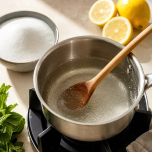 Simple syrup warming in a small saucepan