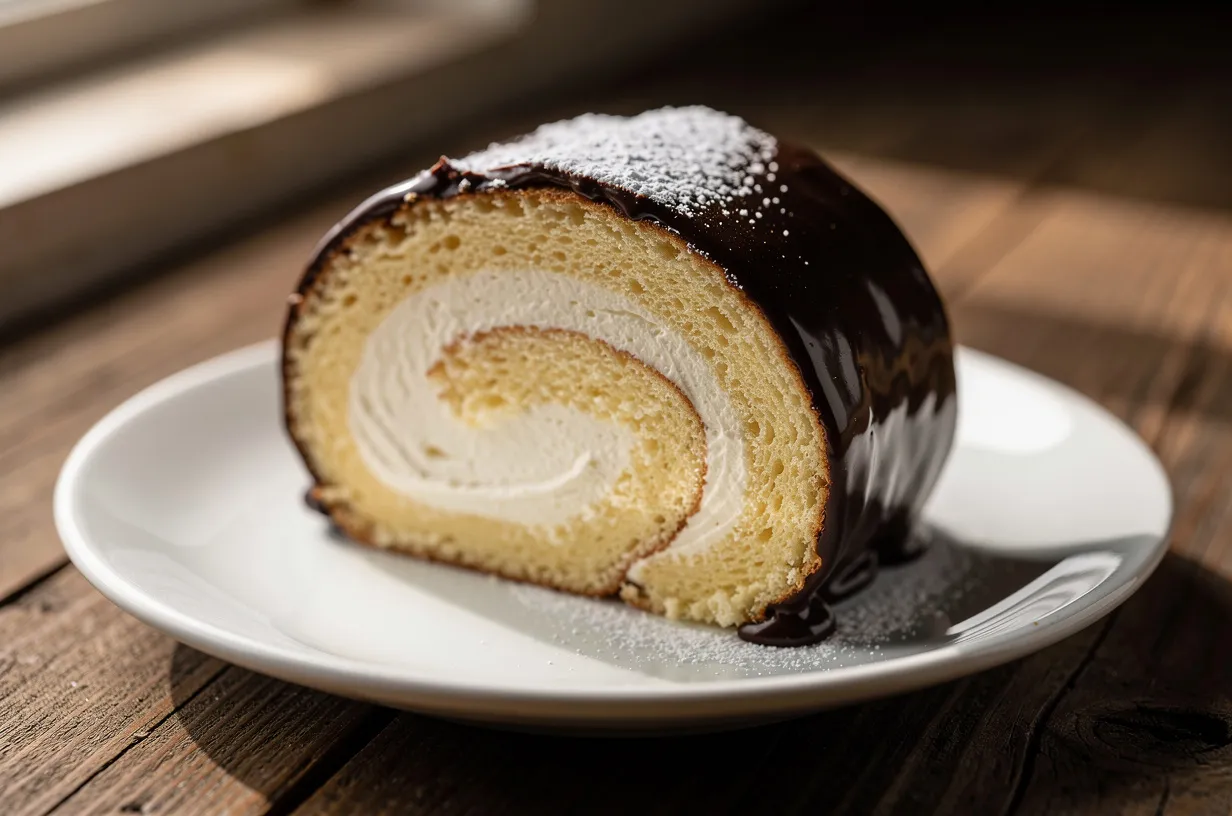 Eclair-Style Chocolate Cream Roll Cake with Vanilla Pastry