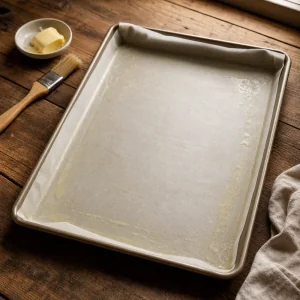 Prepared jelly roll pan lined with parchment
