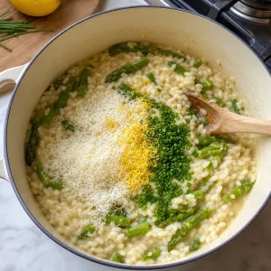 Parmesan lemon zest and chives stirred into risotto