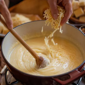 Elegant Swiss Cheese Fondue with Fresh Orchard Fruits
