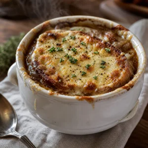 Fertige Suppe mit frischem Thymian