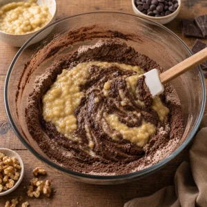 Bananenmischung unter dunkle Kakaozutaten gehoben