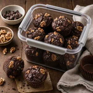Abgekuehlte Schoko-Bananenmuffins in luftdichter Dose