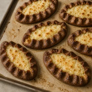 Baked Karelian pies with browned rye edges