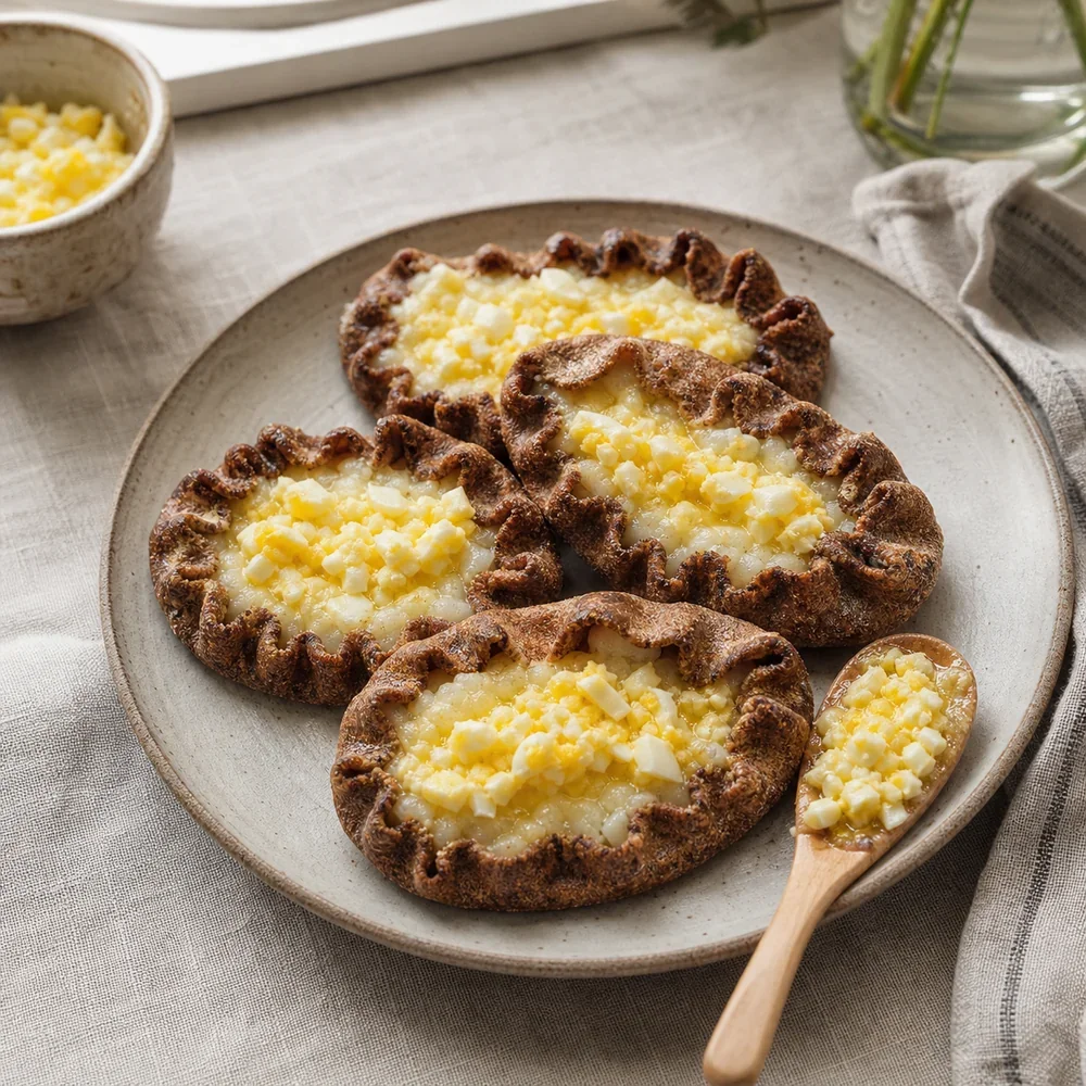 Finished Karelian pies topped with egg butter