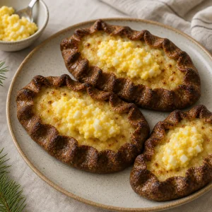 Warm Karelian pies served with egg butter