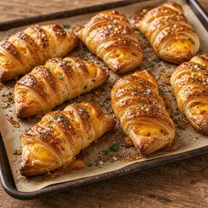 Garras de queijo douradas com queijo derretido a borbulhar
