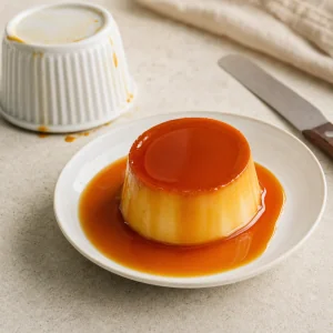 Wyjety flan z blyszczacym sosem karmelowym