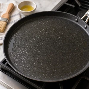 Nonstick skillet brushed with oil for pancakes