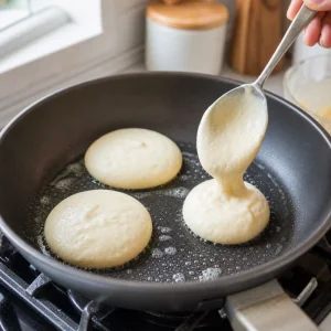 Thick pancake batter poured into a buttered nonstick skillet