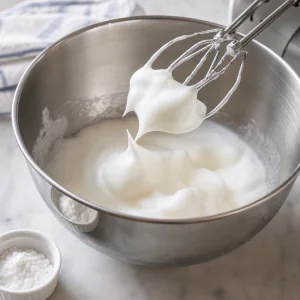 Egg whites beaten with cream of tartar until soft peaks form
