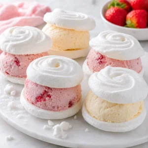 Finished meringue cloud ice cream sandwiches ready to serve