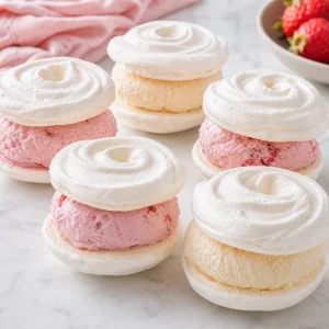 Meringue halves gently pressed together into ice cream sandwiches