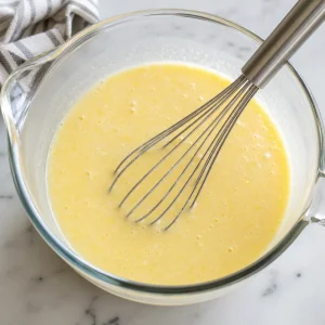 Buttermilk egg melted butter and vanilla whisked into a smooth wet mixture