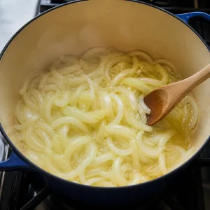 Нарезанный лук размягчается в сливочном и оливковом масле
