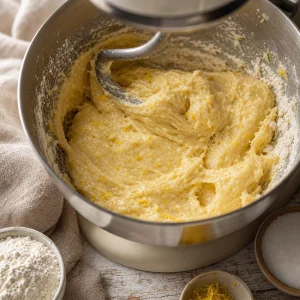 Sticky gluten-free dough forming around a mixer hook